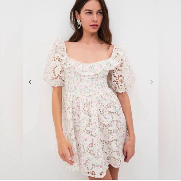 NWT For Love & Lemons Magnolia Lace Eyelet Floral Mini Dress - Picture 8 of 12